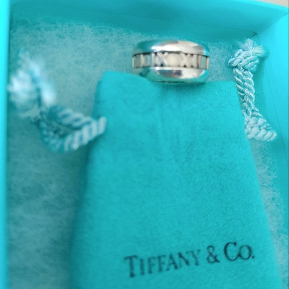 Authentic Tiffany & Co Sterling Silver Atlas Roman Numeral Wide Band Ring - Picture 9 of 13